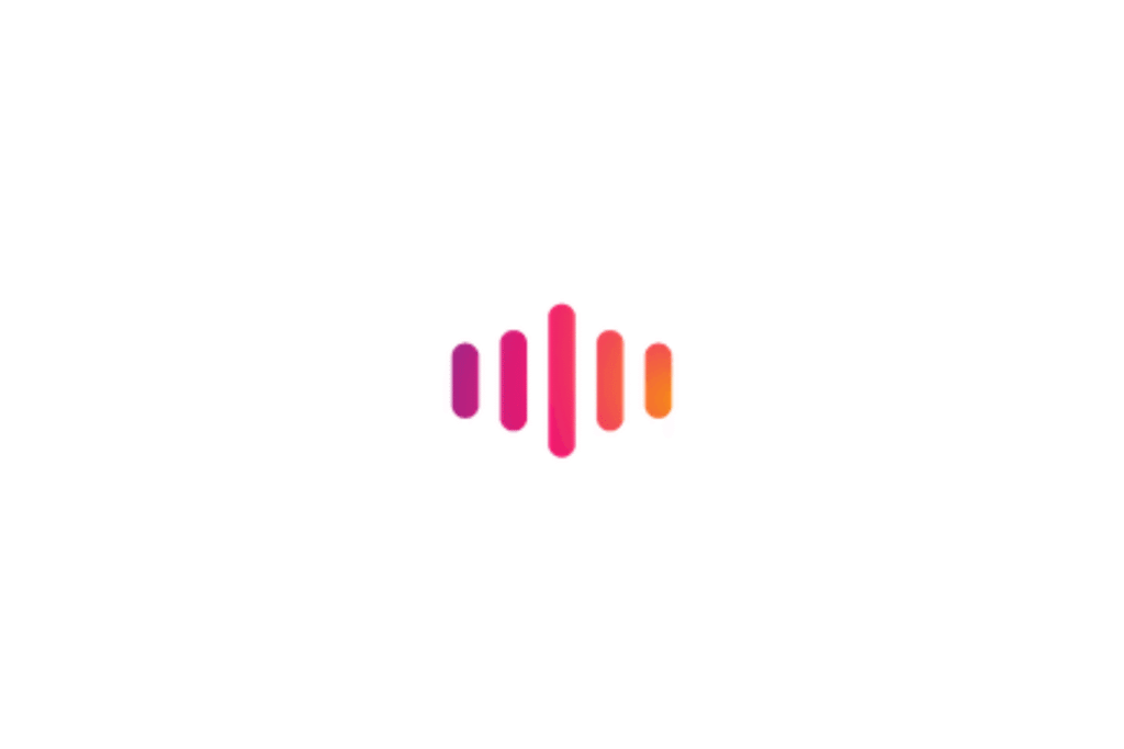 Acoust AI. A colorful, minimalist logo featuring five vertical rounded bars of varying heights that resemble a sound wave or frequency graphic with a pink-to-orange gradient.