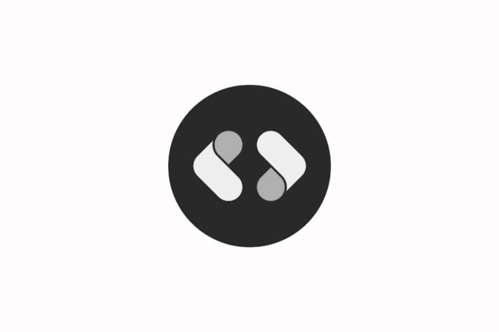 CodeDesign.ai logo. A minimalist black circular logo containing two stylized, interlocking white and grey geometric shapes resembling brackets or a "CD" monogram.