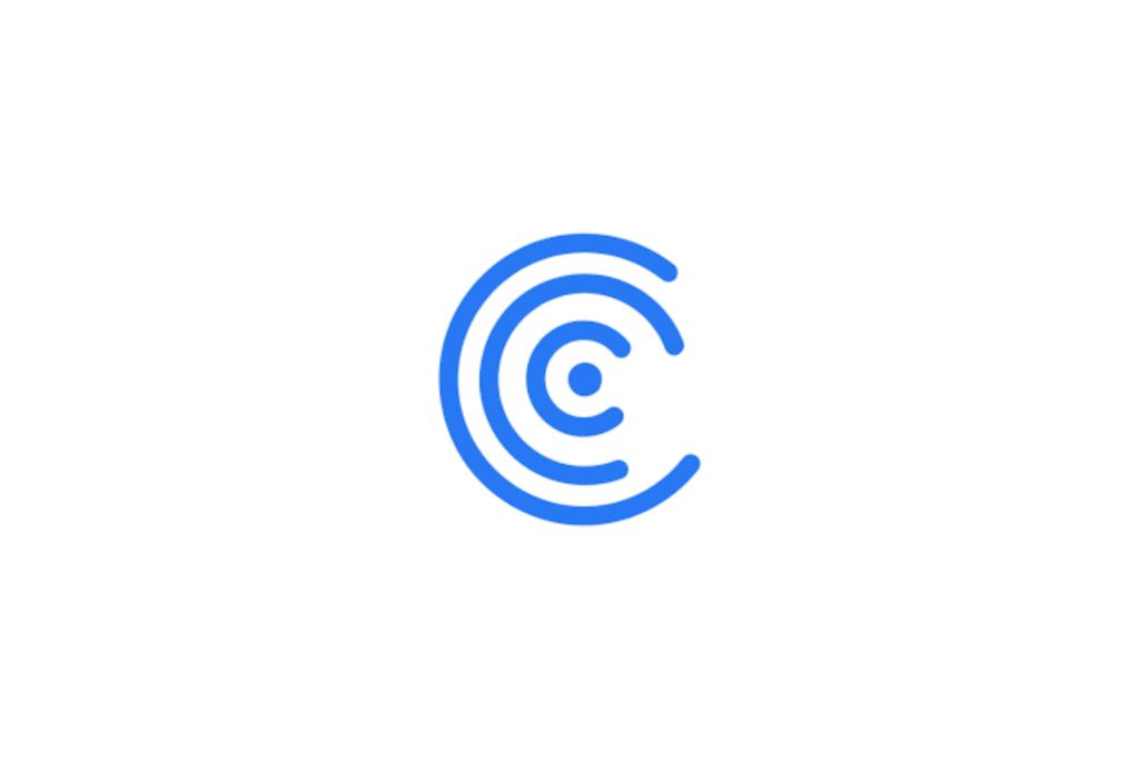 Coefficient logo, A minimalist blue circular logo consisting of three concentric, broken rings forming a stylized letter "C" with a solid blue dot at the center, set against a plain white background.
