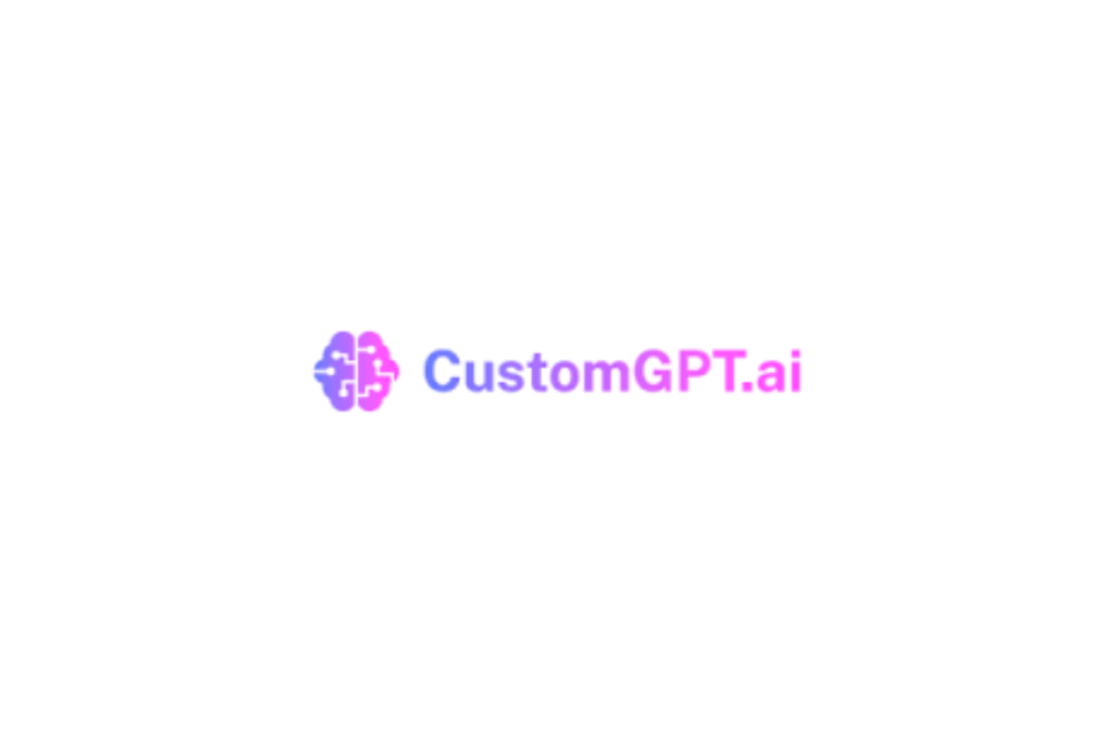 CustomGPT.ai logo featuring a stylized brain icon with circuit board patterns in a blue-to-pink gradient next to the brand name text.