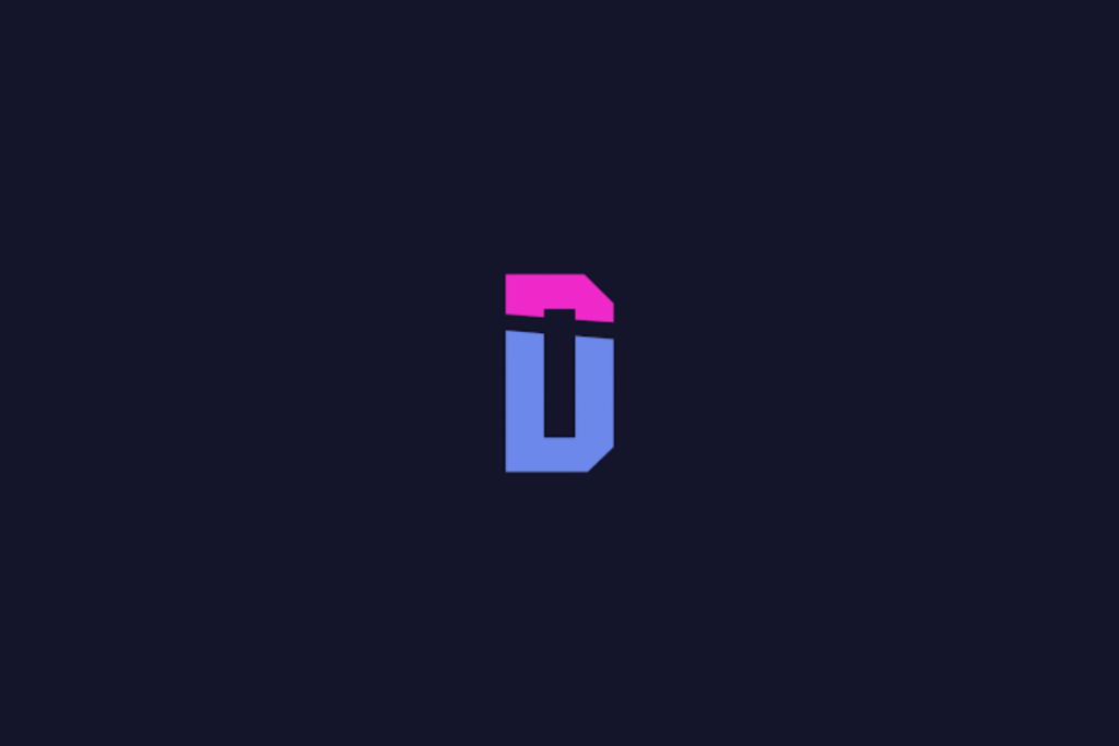 Dataslayer logo, a stylized letter "D" logo for Dataslayer, featuring a geometric design with a pink top section and a light blue bottom section against a dark navy background.