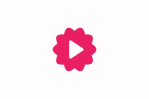 Fliki logo. A pink stylized flower icon with a white play button in the center on a white background.