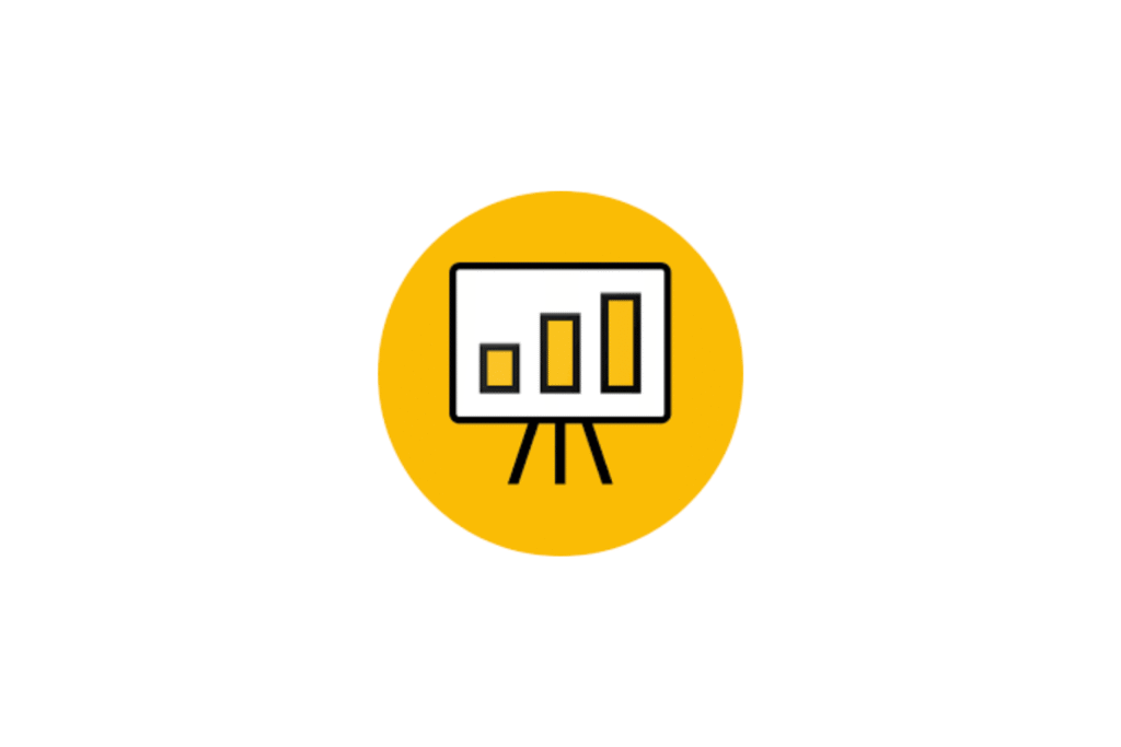 MagicSlides logo. A minimalist line-art icon of a presentation easel with a bar chart inside a solid yellow circle.