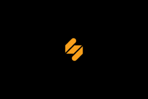 Simplified logo. A minimalist orange logo composed of three diagonal parallel bars forming a stylized letter 'S' against a solid black background.