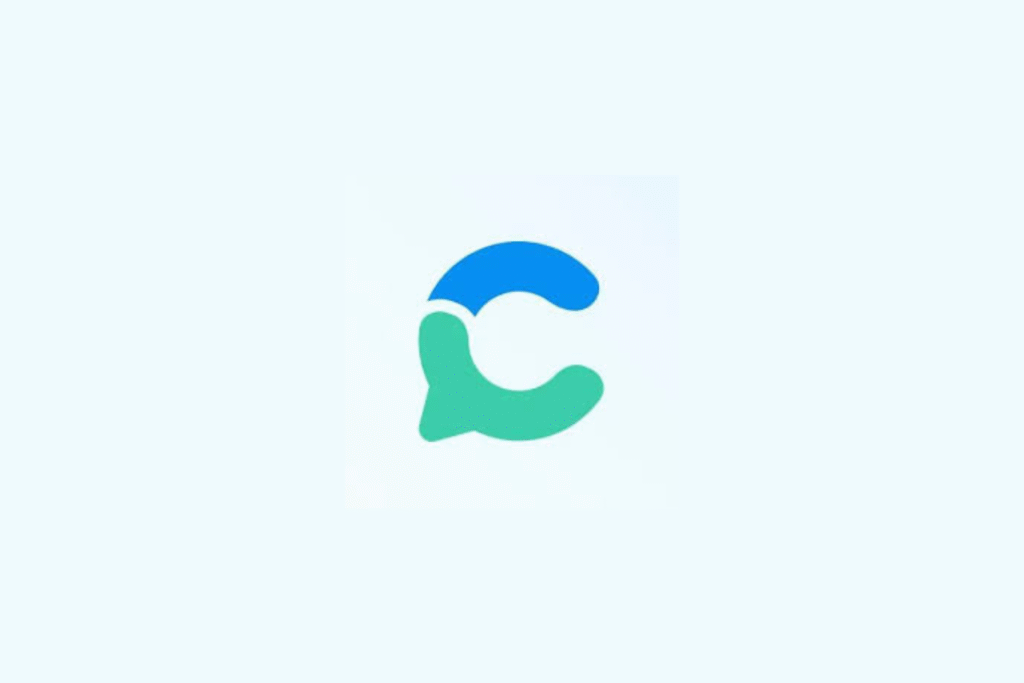 Consensus logo. A minimalist, stylized letter "C" logo featuring a blue top curve and a green bottom curve designed to look like a speech bubble.