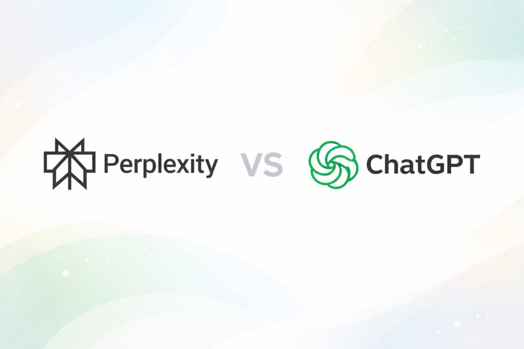 Perplexity vs ChatGPT comparison image showing both logos side by side on a soft abstract background.