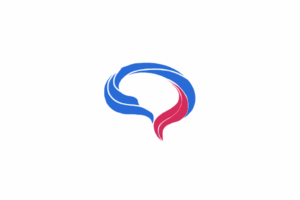 Predis.ai logo. A stylized logo featuring two flowing, feather-like shapes in blue and pink that curve to form the outline of a speech bubble or a brain.