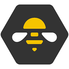 SocialBee logo. Minimalist logo of a yellow bee silhouette centered within a dark grey hexagon.
